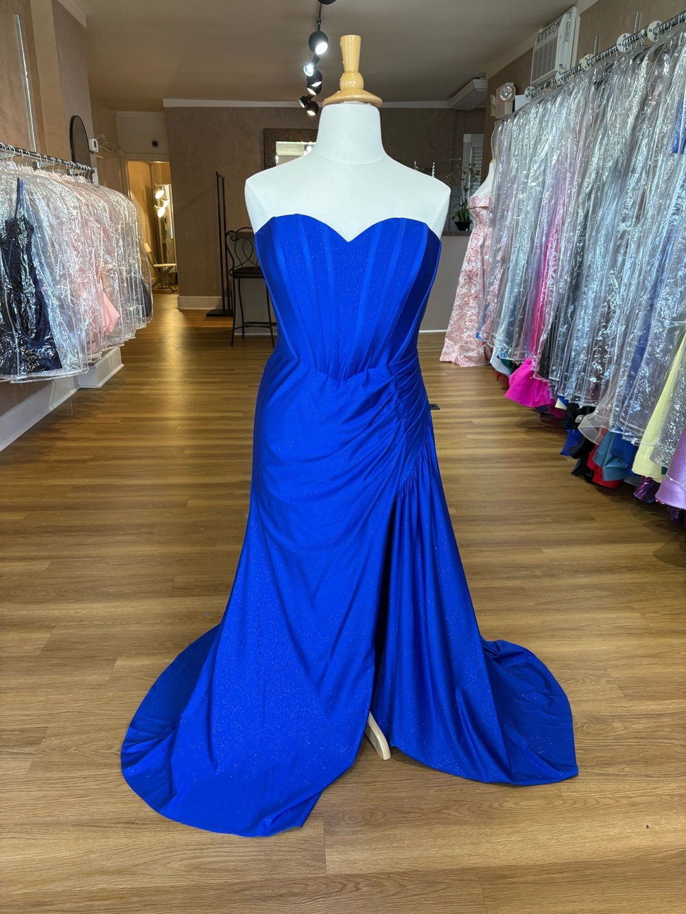 Strapless Sapphire Blue Evening Gown